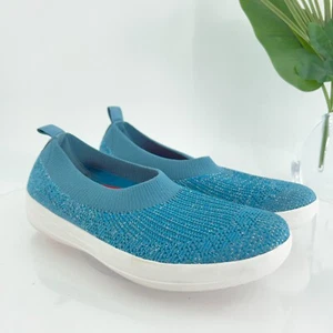 Fitflop Uberknit Ballet Flat Women Size 7 Blue Knit Low Top Toning Shoe Slip On - Picture 1 of 14