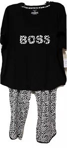 BOSS SLEEP SENSE Women's Plus 1X Animal T-Shirt Pants Knit Pajama Set $74 Black - Picture 1 of 11