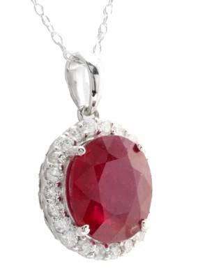 0.55ct Diamante Redondo Natural 14K Oro Blanco Rubí Aniversario Boda Colgante - Imagen 1 de 3
