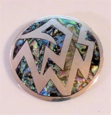 Broche Pin Colgante Vintage Taxco México Plata de Ley 925 y Abulón Redondo 2" Foto 1 de 3