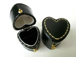 Antique Victorian Style Heart Shape Black/Black Leatherette Small Ring Box-JV3