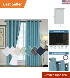 Elegant 84'' Blackout Grommet Curtains Set - Faux Linen Thermal Insulation - Picture 1 of 10