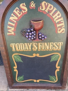 WINE & SPIRITS SIGN Wood Vintage Style With Writing Board,L@@K! - Picture 1 of 7
