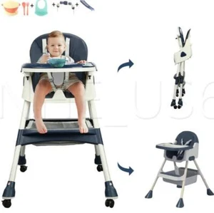 Seggiolone per Bambini 4 in 1 Pieghevole Reclinabile Tavolo Alimentazione Sedia 7 Altezze Nuovo - Foto 1 di 10