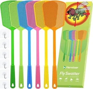 6-Pack Heavy Duty Plastic Fly Swatters, Long Handle for Indoor & Outdoor - Picture 1 of 6