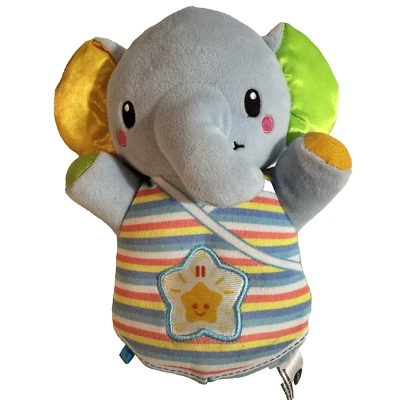 VTech Elephant Snooze Soothe Blue 19cm Stripes Plush Singing Light Up Toy Video - Image 1 of 4