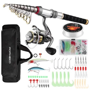 Fishing Rod Reel Combo Full Kit Telescopic Fishing Pole Set Spinning Reel Lin... - Picture 1 of 7