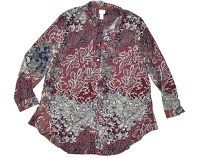 Chico's Women's Plus Size XL Paisley Print Long Sleeve Button-Up Blouse Size 3 - Picture 1 of 8