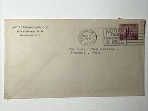 1934 Washington DC Auto Trimming Supply Company K Street Ad Envelope Vtg - Picture 1 of 7