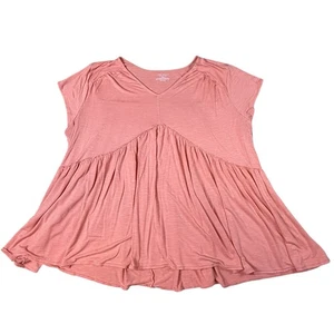 Lane Bryant Womens Plus Sz 22/24 Cap Sleeve V-Neck Tee Swing Shirt Tangerine - Picture 1 of 3