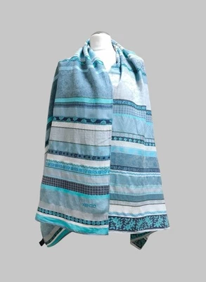 KENZO Azul Turquesa Blanco Mezcla Algodón XL Bufanda Chal Floral Geo 170*65 cm Foto 1 de 4