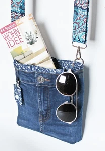Upcycling  Jeansrtasche , Kleine Jeans Overcrossbag, Handarbeit - Bild 1 von 7
