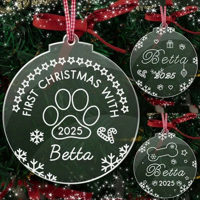 EDSG Personalised Pet Christmas Bauble Acrylic Tree Decoration for Dog Cat Pet 2025