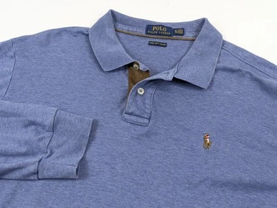 Polo Ralph Lauren Azul Manga Larga Polo Para Hombres XL Pima Camisa Suave Bordada Poni Foto 1 de 4