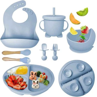 Silikon Baby Geschirrset Rutschfest Kindergeschirr Set mit Saugnapf BPA Frei DE - Bild 1 von 4