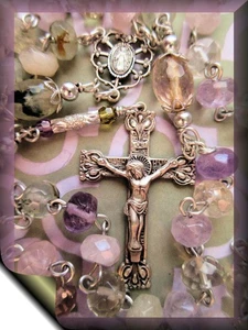 Multi Edelstein Rosenkranz 925 Sterling Silber Vintage Nachlass Handarbeit - Bild 1 von 3