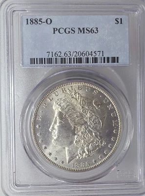 Dólar de plata Morgan de Estados Unidos 1885-0 PCGS Mint State 63 Foto 1 de 2