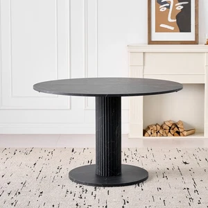 Mesa de comedor redonda moderna con patas cilíndricas,MDF,color negro y madera - Imagen 1 de 13