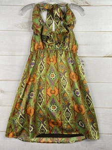 Judith March Halter Dress Sz L Green 50’s RETRO Style Sun Dress Ruffled Neck - Picture 1 of 8