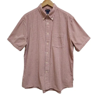 Structure Shirt Men XL Red Cotton Gingham Check Seersucker Short Slv Button Down - Image 1 of 4