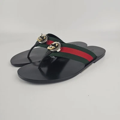 Sandalias de Tanga GUCCI Para Hombre Negras Con Web Nuevas y Auténticas Foto 1 de 4