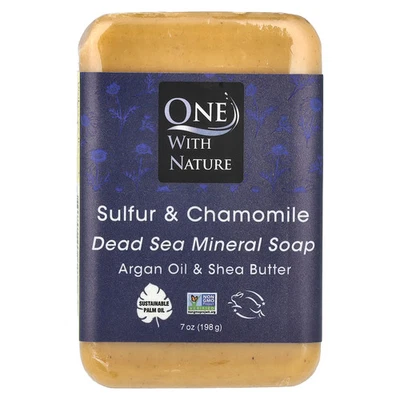 ONE WITH NATURE Dead Sea Mineral Bar Soap, Sulfur & Chamomile, 7 oz (198 g)