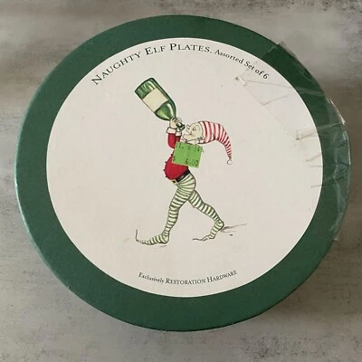 Juego de 6 platos de ensalada Naughty Elf de restauración en caja RARO vintage Navidad Foto 1 de 4