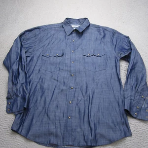 Camicia Proper Supply Co uomo M Chambray Western Pearl Snap Sawtooth denim cowboy - Foto 1 di 12
