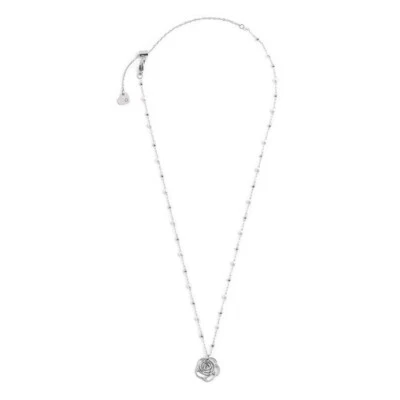 MARLU COLLANA PERLE E SFERE ACCIAIO  PENDENTE ROSA  CON CRISTALLI 15CN035-W - Immagine 1 di 3