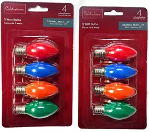 2 PACKS CELEBRATIONS CHRISTMAS CERAMIC MULTICOLOR INSIDE OUTSIDE BULBS C7 5 WATT - Picture 1 of 10