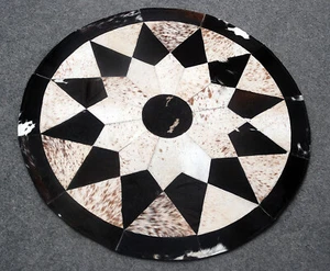 Cowhide Round Patchwork Carpet Handmade Cowhide Carpet Home Décor Cow Skin 337 - Picture 1 of 4