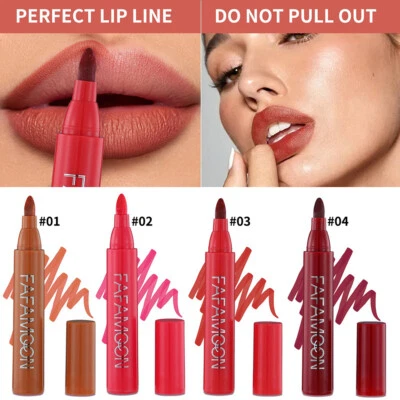 Lip Liner Lipgloss Set Waterproof Matte Lipstick Pencil Long Lasting Lipliner UK - Image 1 of 4