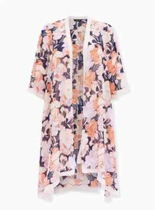 Torrid Chiffon Hi Lo Hem Duster Kimono Breezy Light Pink Floral 2X #86287 - Picture 1 of 4