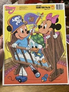 Vintage 1984 Disney Babies Golden Frame Tray Puzzle 22 Pcs Mickey Mouse Friends - Picture 1 of 1