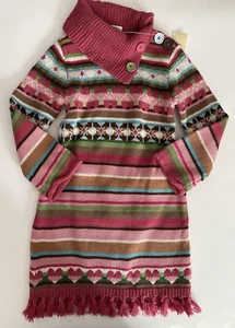 Baby Gap Girls Turtleneck Sweater Dress Fair Isle Fringed Hem Size 2 NWT - Picture 1 of 3