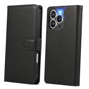 for Wallet case, PU Leather Magnetic flip Phone case, with iPhone 16 Pro Black - Picture 1 of 8