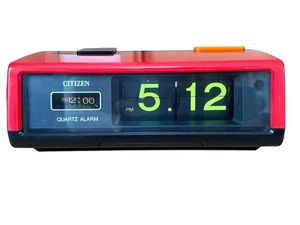 CITIZEN Flip Clock 8RD104 Vintage Quartz Alarm Red Black Japan Rare Tested - Picture 1 of 10