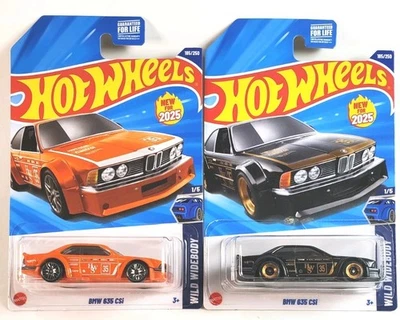 Lote de 2 carros Hot Wheels BMW 635 CSi preto, dourado e laranja 2025 - Imagem 1 de 3