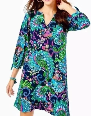 Vestido LILLY PULITZER Cath Take Me To The Sea manga 3/4 cuello en V algodón para mujer L Foto 1 de 4
