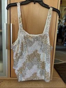 Camiseta sin mangas Porridge Clothing lentejuelas XL dorada plateada iridiscente ropa de fiesta/club - Imagen 1 de 9