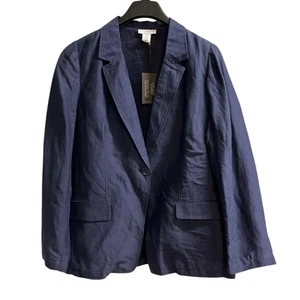 H By Halston Blazer Womens XL Navy Blue Linen Blend Jacket Capsule Minimalist - Picture 1 of 7