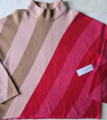 NWT Liz Claiborne XXL Pink Red Tan Multi Stripe Sweater Vtg NEW Rayon Poly Nylon - Image 1 of 4