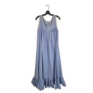 Maxi Vestido Vintage Body Drama Para Mujer Grande Azul Cambray Encaje Ribete Volantes Dobladillo - Imagen 1 de 9