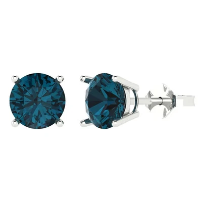 3 cttw Round Natural London Blue Topaz Gold-Plated Push Back Stud Earrings - Image 1 of 4