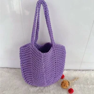 Borsa a mano spiaggia bambina uncinetto tessuto a mano scavata estiva corda paglia totes bag - Foto 1 di 35