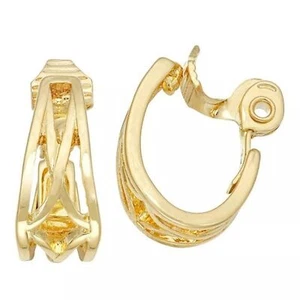 NAPIER Contemporary Gold Diamond Shape Cut-Out E-Z Comfort Clip On Hoop Earrings - Bild 1 von 4