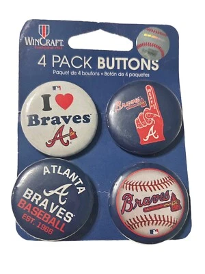 MLB 4 Pack Buttons ATLANTA BRAVES Wincraft 2014 NEW Baseball Pinbacks - Image 1 of 3