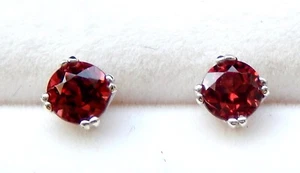 4 MM Rich Red Garnet Earrings /16 Prong Sterling Settings / Round Faceted - Picture 1 of 3