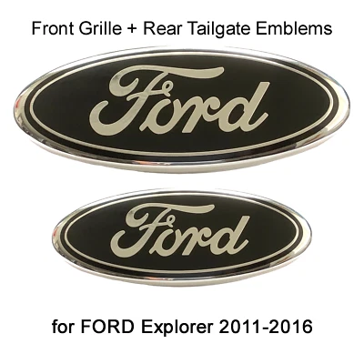 2pcs BLACK 9" Emblem Front Grille Badge + 7" Tailgate Logo 11-16 Ford Explorer - Image 1 of 4