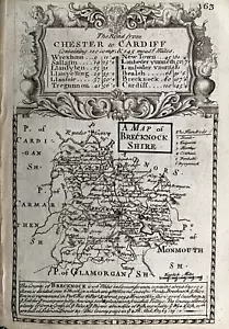 Mapa antiguo 1720, Brecknockshire, Gales - Owen & Bowen - Imagen 1 de 2